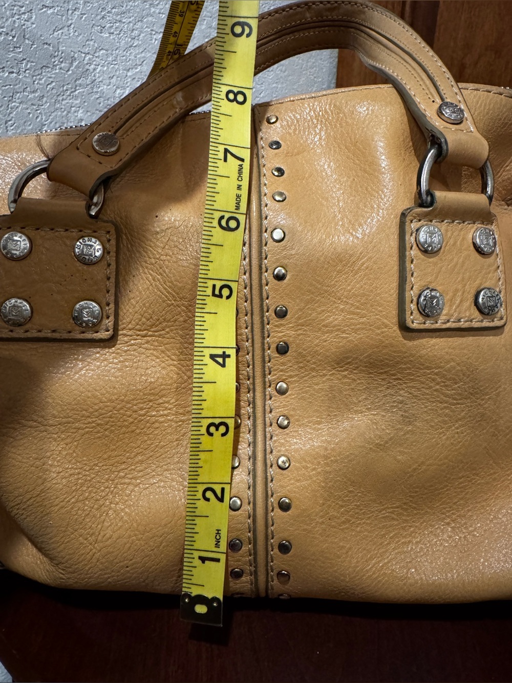 Vintage Michael Kors Astor Studded Leather Satchel Bag – Caramel / Tan - Picture 6 of 6